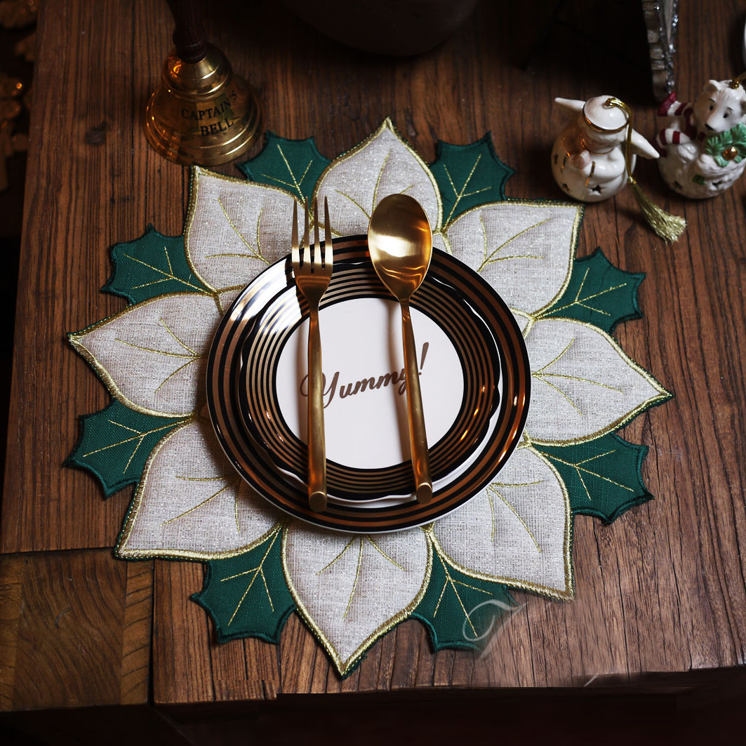 American Golden Thread Dining Mat Cloth Art Table Cushion American Cup Cushion Coffee Mat Western Dining Tray Cushion Heat Insulation Mat Table Mat