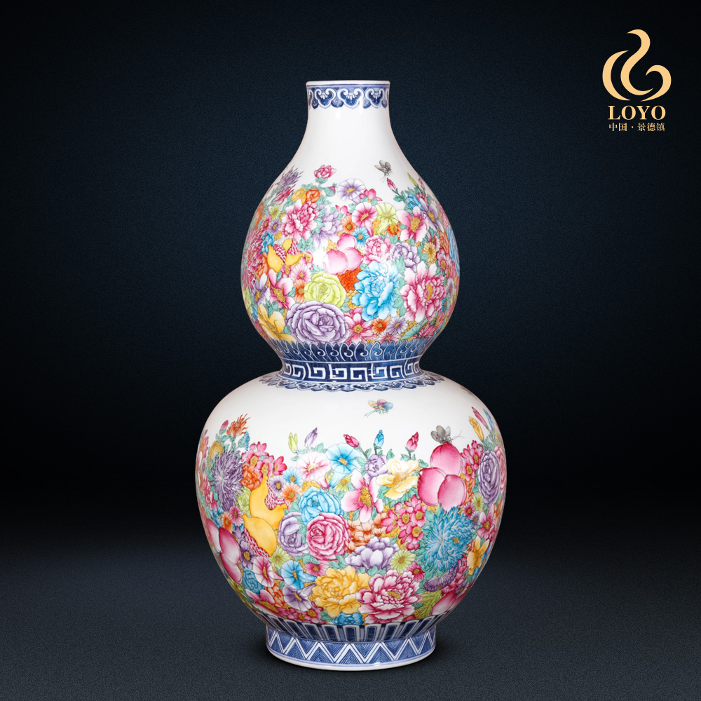 Archaize of jingdezhen ceramics powder enamel handpainted flower gourd vases, Chinese style living room decorations TV ark, furnishing articles