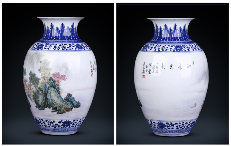 Jingdezhen hand - made painting of flowers and new Chinese style ceramic vases, flower arranging furnishing articles, the sitting room porch rich ancient frame craft ornaments