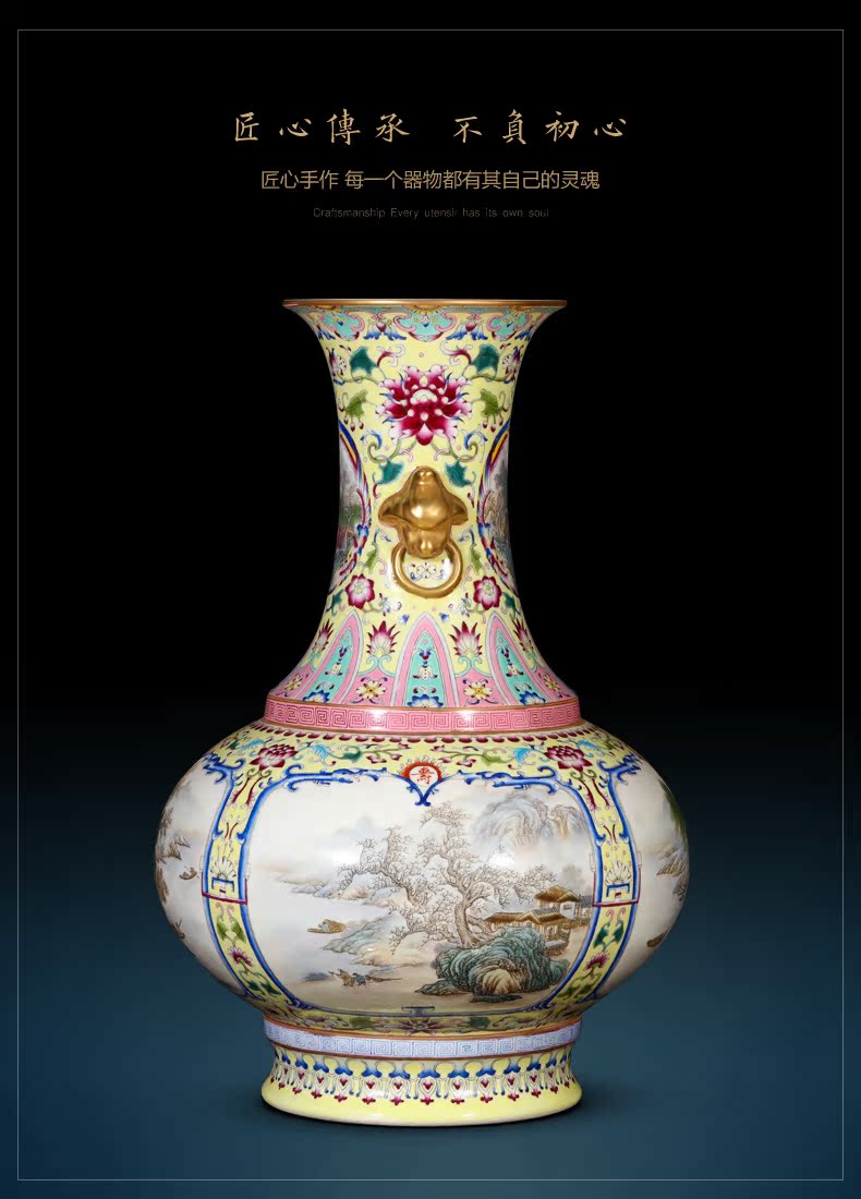 Imitation the qing jingdezhen ceramics powder enamel open and flat belly vase home sitting room adornment handicraft furnishing articles