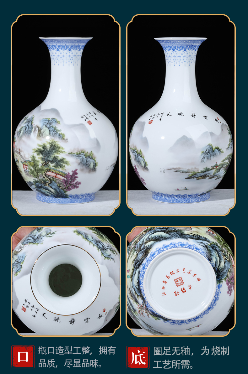 Jingdezhen ceramics sitting room adornment put vase pastel desktop rich ancient frame of Chinese style household office furnishing articles