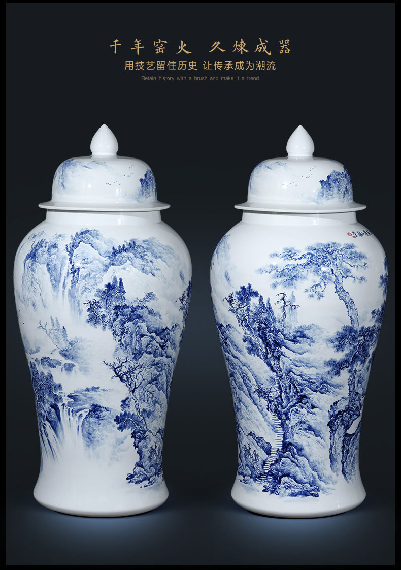 Hotel general hand - made of blue and white porcelain of jingdezhen ceramics oversized tank the sitting room porch place, ground decoration