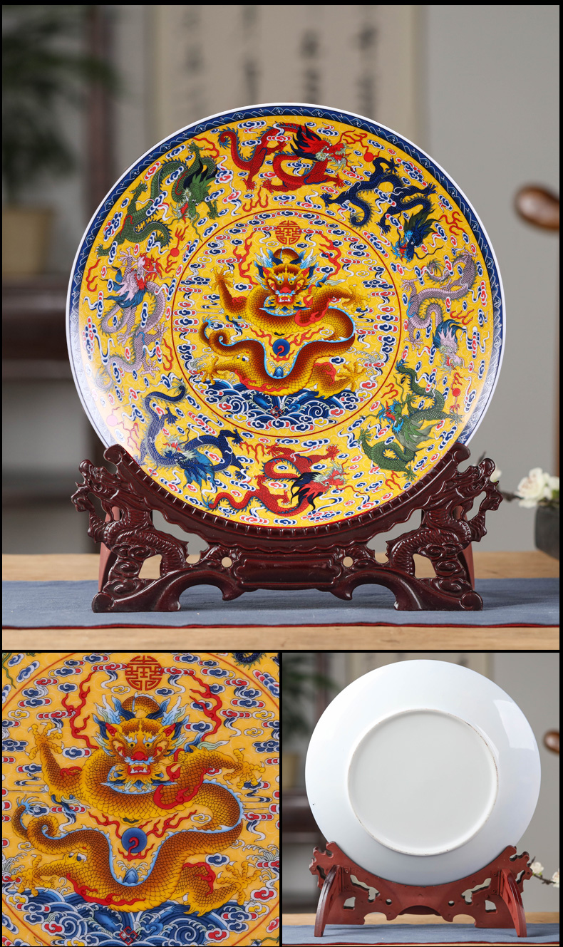 Jingdezhen ceramics, Kowloon figure sat hang dish of pottery and porcelain decoration plate Chinese style living room decoration business gifts