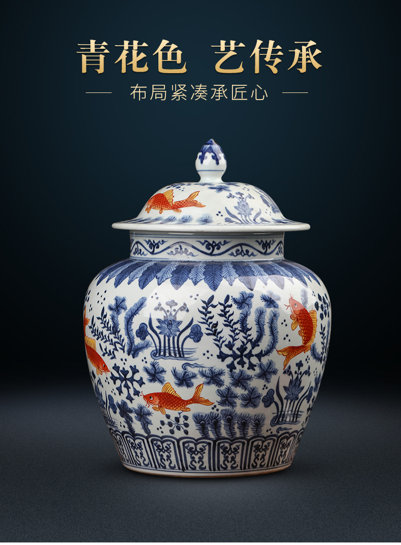 Jingdezhen ceramic tea pot antique blue - and - white general bucket color rich ancient frame furnishing articles sitting room snacks pot storage tank