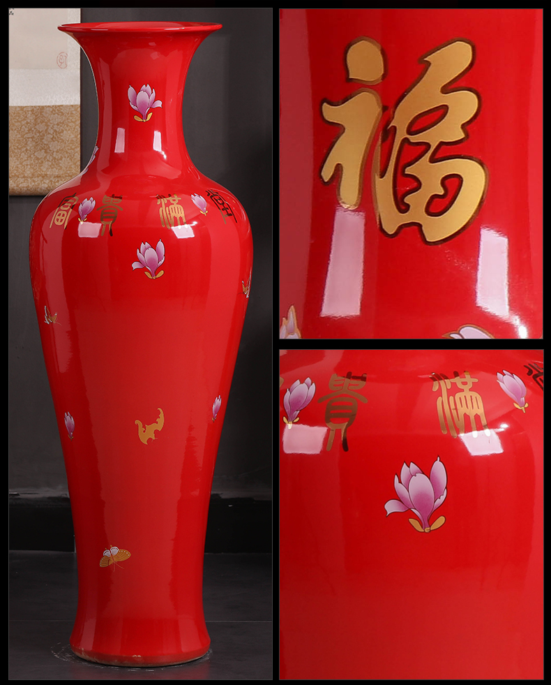 Jingdezhen ceramics Chinese style villa living room porch ground vase furnishing articles large hotel decoration gifts