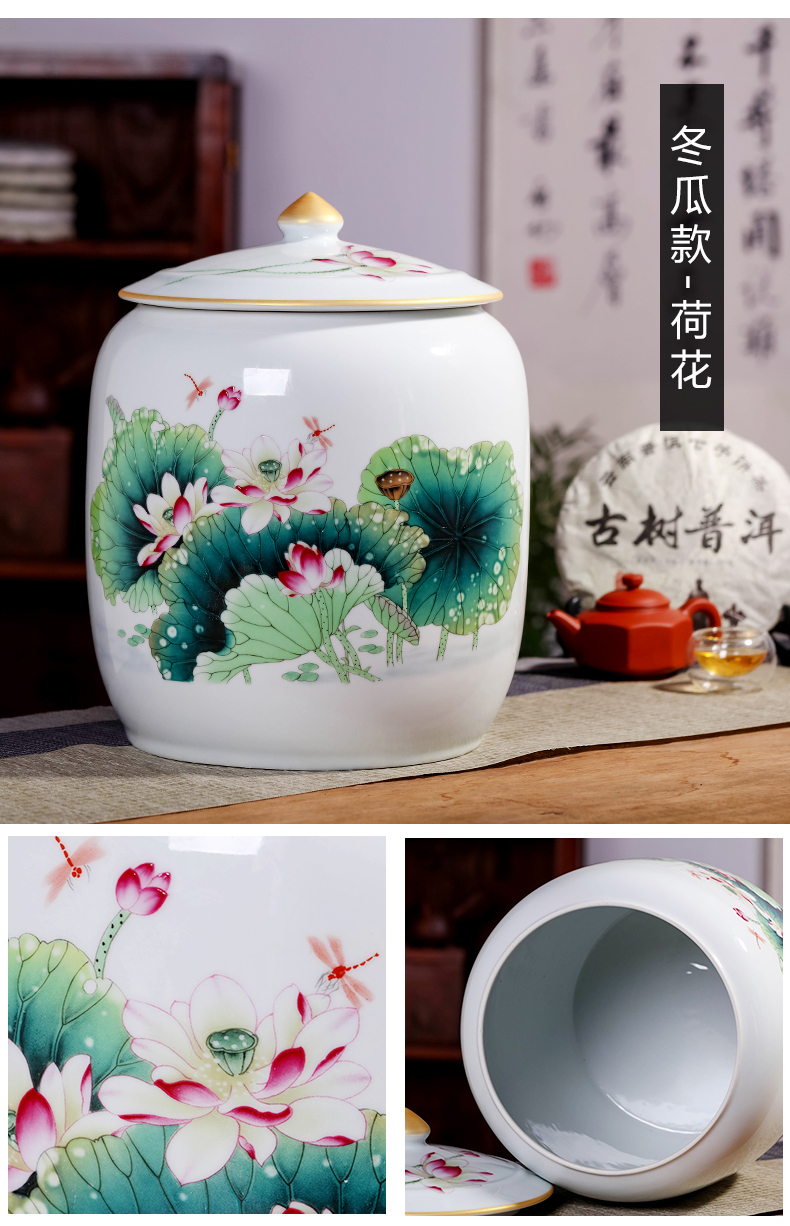 Jingdezhen porcelain tea pot large ceramic seal pot home puer tea cake storage tanks moisture storage jar