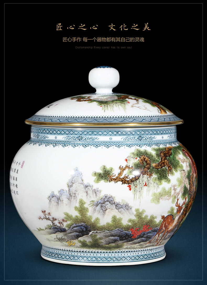 Jingdezhen ceramics colored enamel sealing hou to eloth orb storage tank large caddy fixings puer tea home furnishing articles