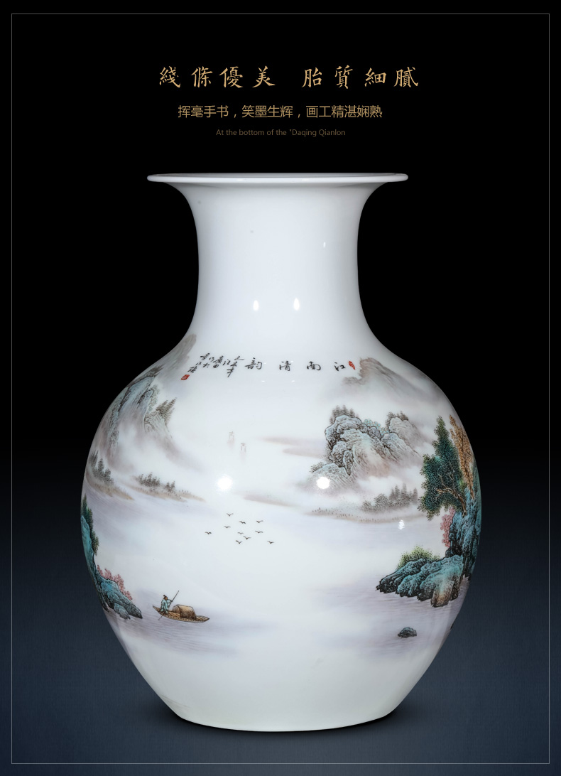 Jingdezhen ceramic vases, flower arrangement sitting room place masters hand - made famille rose porcelain of Chinese landscape porch decoration