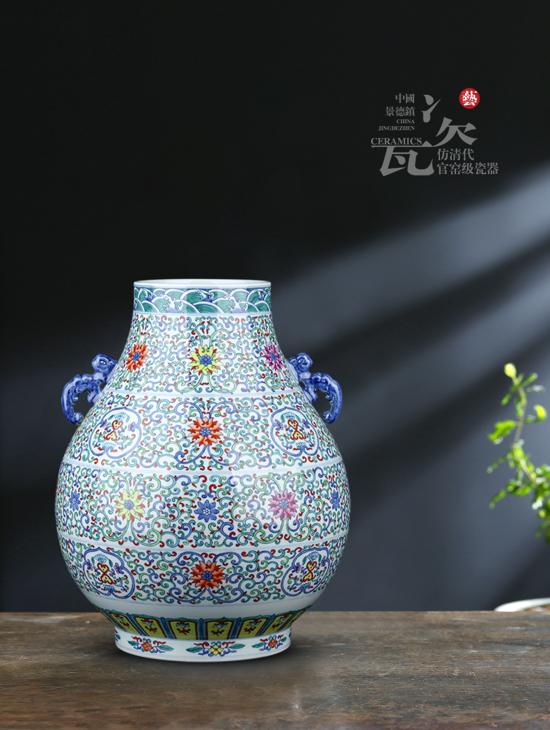 Jingdezhen ceramic f barrels of blue and white buckets color porcelain vase flower arranging large sitting room TV ark, home furnishing articles