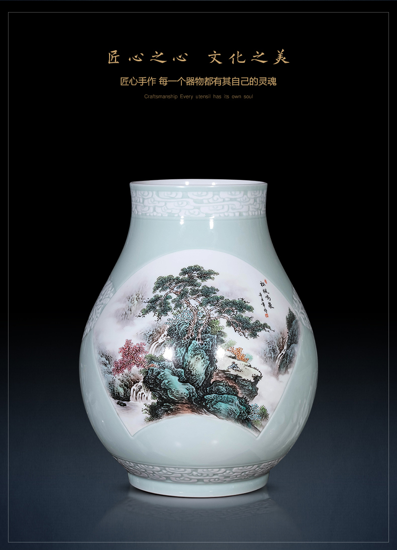 Jingdezhen ceramics powder enamel vase carved sitting room porch TV ark, desktop furnishing articles of Chinese style household ornaments