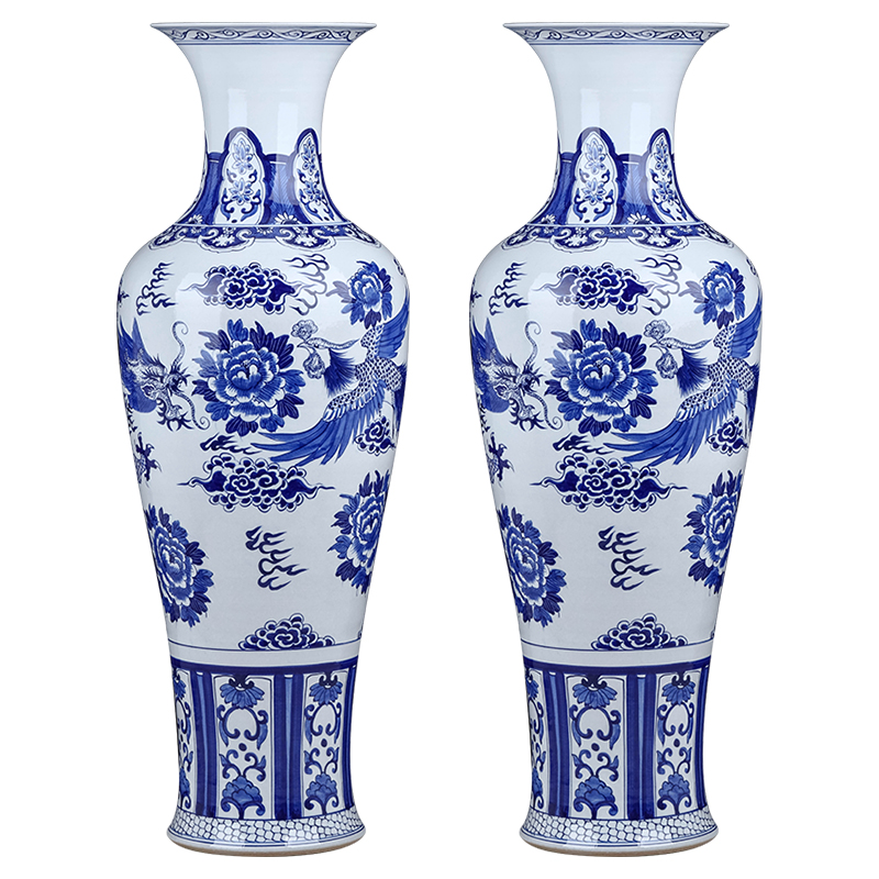 Jingdezhen ceramic antique hand - made landing big vase decoration to the hotel living room extra large blue and white porcelain with a gift