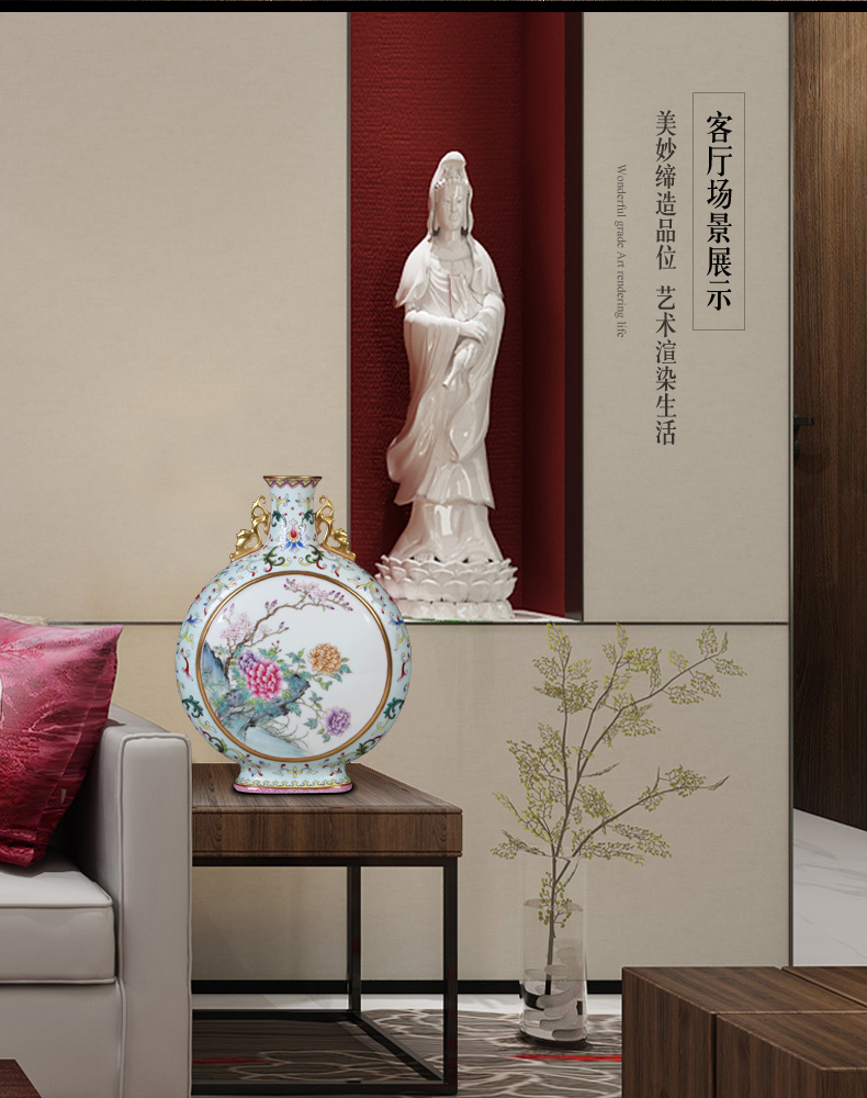 Jingdezhen ceramics archaize grilled green flower poems on vase peony Chinese sitting room porch collection furnishing articles