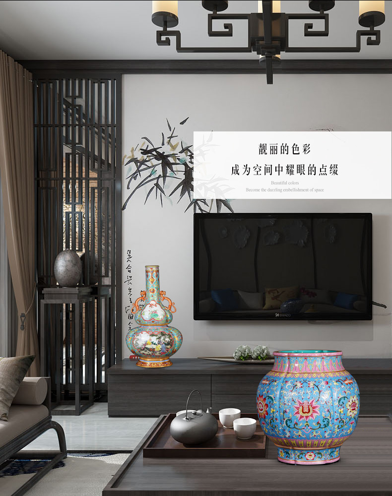 Jingdezhen ceramics imitation the qing qianlong blue scramble for lotus flowers wrapped branches bottle of flower arrangement sitting room adornment household furnishing articles