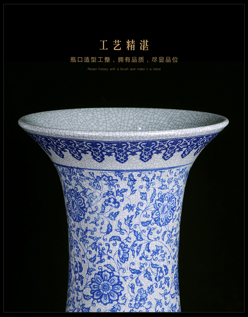 Jingdezhen antique Chinese blue and white porcelain vase landing hotel opening gifts to heavy porch decoration large furnishing articles