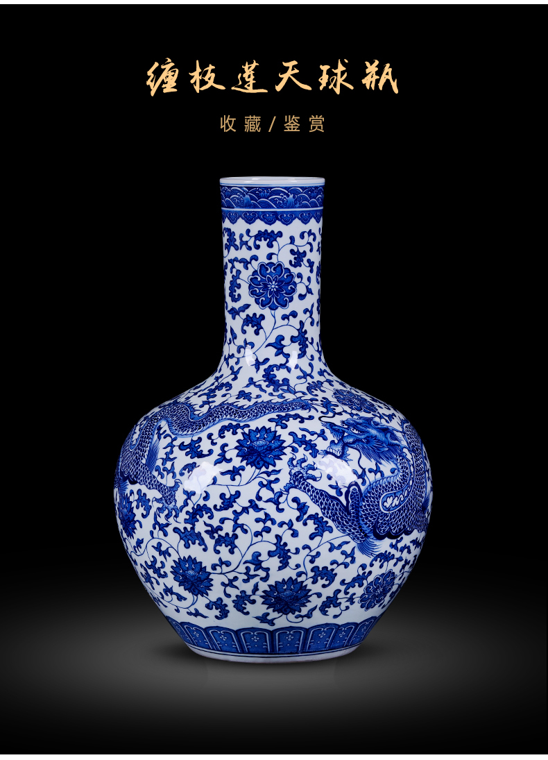 Jingdezhen ceramic vases, flower arrangement sitting room of Chinese style restoring ancient ways large blue and white porcelain dragon decoration design study furnishing articles