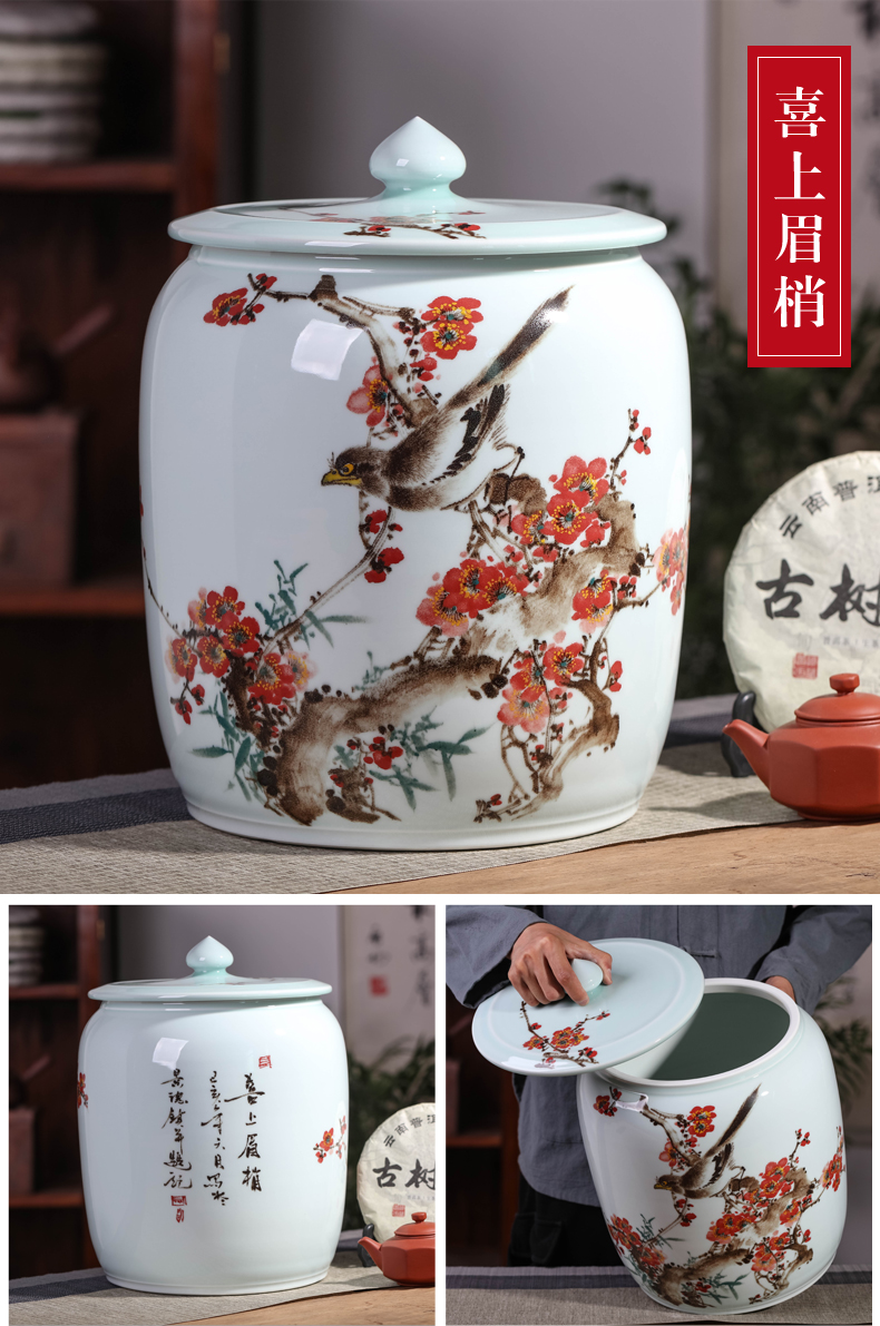 Jingdezhen ceramic tea set blooming flowers porcelain tea pot of large capacity storage tea tea storage sealed cylinder wake furnishing articles