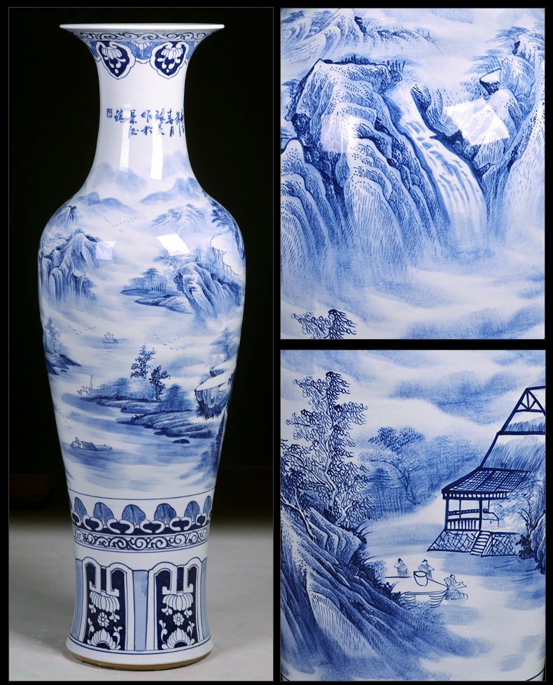 Hand - made scenery porch sitting room ground large vase of blue and white porcelain of jingdezhen ceramics hotel decoration