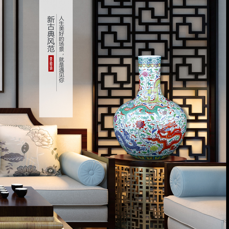 Jingdezhen blue and white ceramics bucket color porcelain vase large celestial Chinese flower arranging sitting room decorations TV ark, furnishing articles