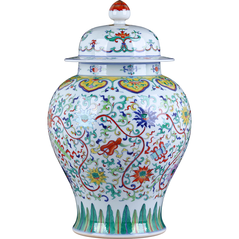 Jingdezhen ceramic storage tank general color blue and white porcelain dou can place a large household adornment with cover to receive