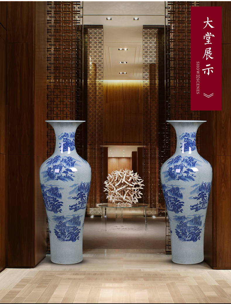Jingdezhen ceramic archaize crack landscape of blue and white porcelain vase large hotel porch sitting room ground adornment furnishing articles