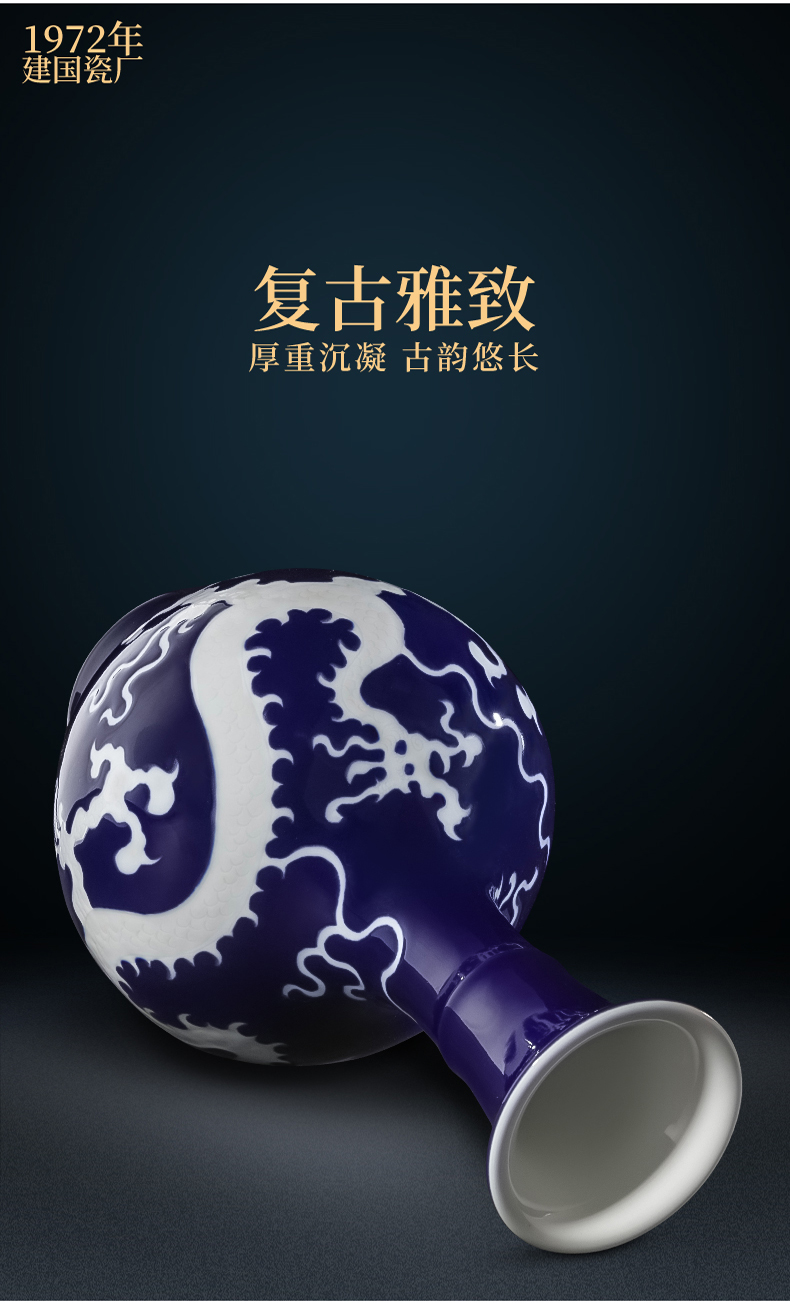 Jingdezhen porcelain industry the blue dragon grain ceramic vase founding of porcelain of vases, flower arrangement sitting room adornment rich ancient frame furnishing articles