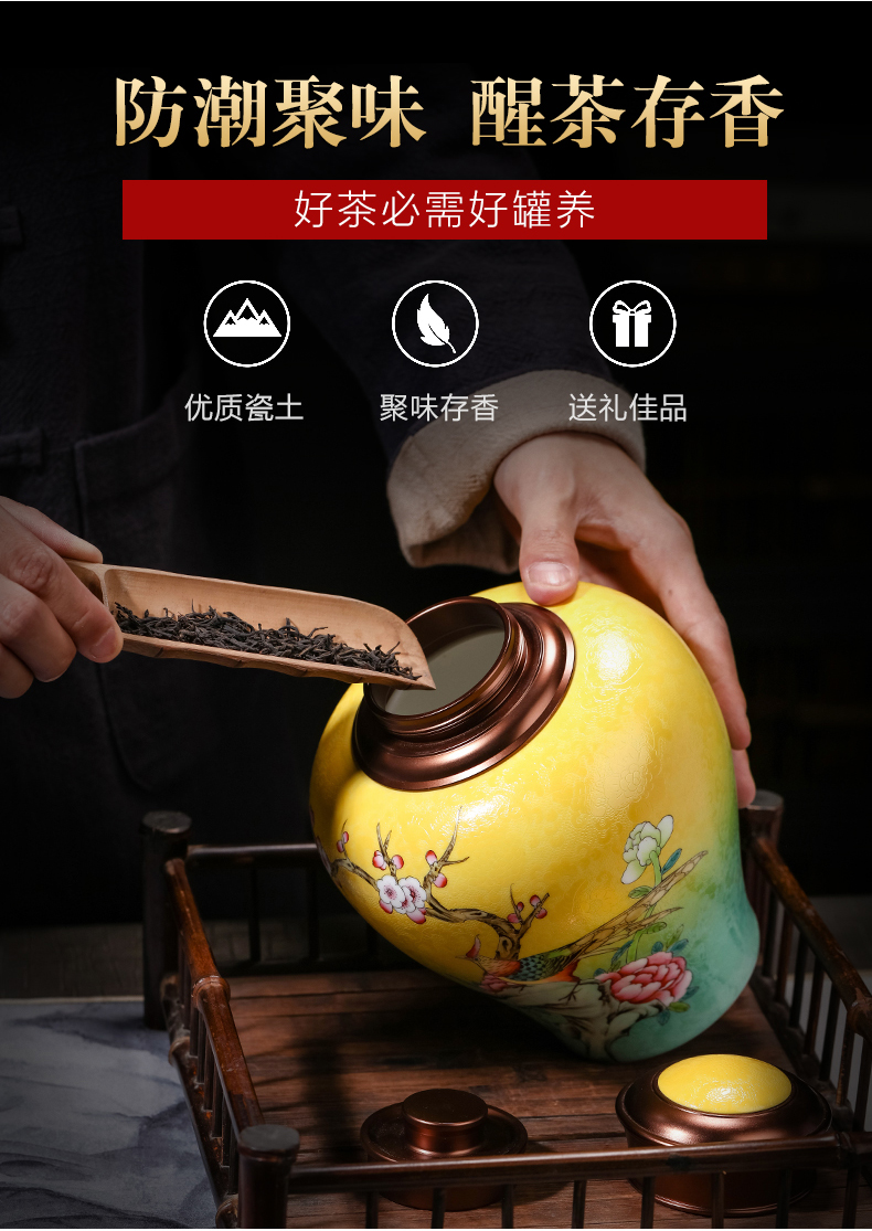 Jingdezhen manual caddy fixings tea storage jar with cover the food - grade sealed as cans ceramic tea pot awake half a catty