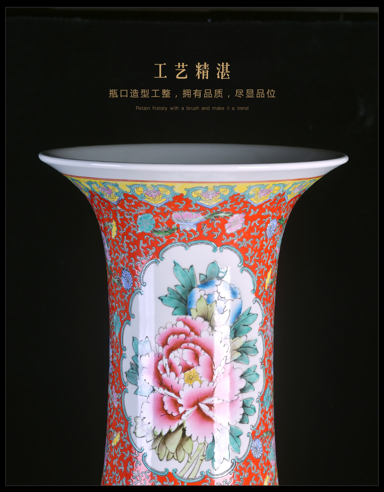 Jingdezhen ceramics powder enamel craft wealth and longevity of large vases, Chinese style living room decoration decoration