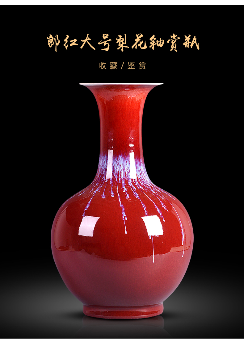 Jingdezhen ceramic vases, flower arranging large sitting room ruby red glaze porcelain of TV ark, adornment of Chinese style household furnishing articles