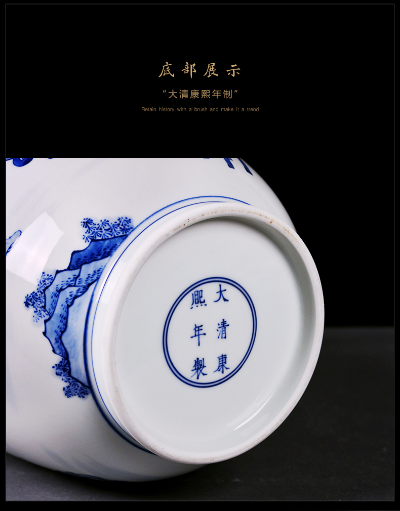 Famous master of jingdezhen ceramics hand - made vases, antique blue - and - white Chinese style living room TV cabinet porch is decorated furnishing articles