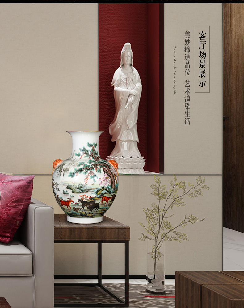 Jingdezhen ceramics imitation the qing qianlong pastel gloat lion shell vase sitting room of Chinese style household furnishing articles