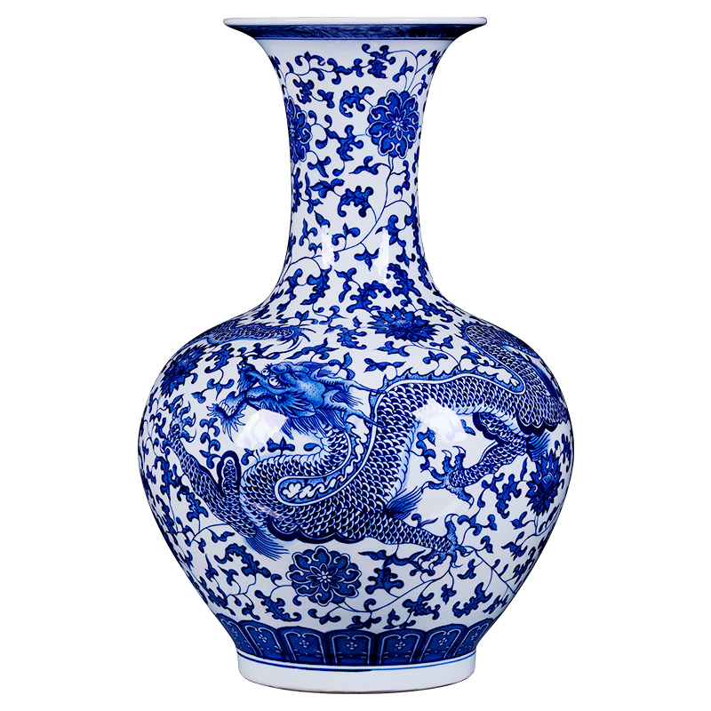 Jingdezhen ceramic vases, flower arrangement sitting room of Chinese style restoring ancient ways large blue and white porcelain dragon decoration design study furnishing articles