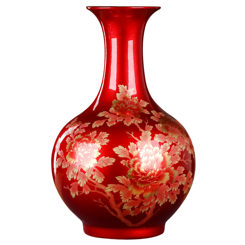 Jingdezhen porcelain ceramic vase sitting room adornment rich ancient frame of Chinese style household furnishing articles crystal glaze porcelain arts and crafts