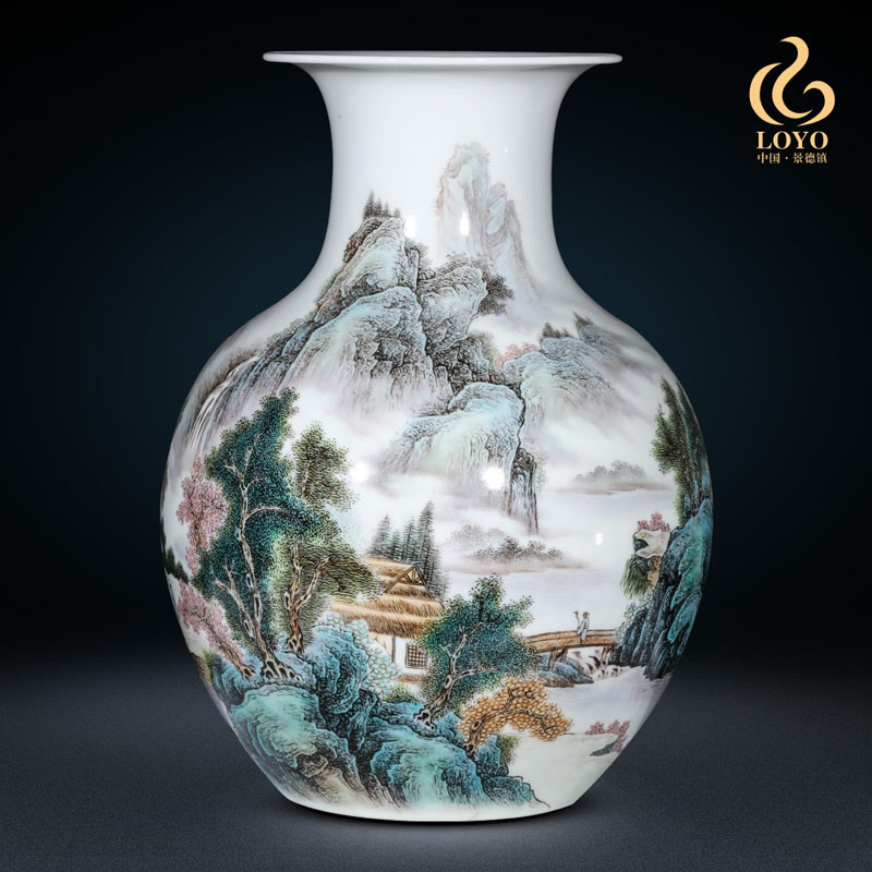 Jingdezhen ceramic vases, flower arrangement sitting room place masters hand - made famille rose porcelain of Chinese landscape porch decoration
