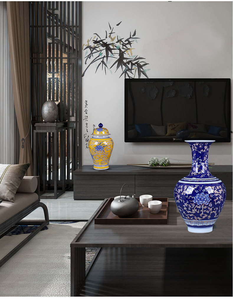 Jingdezhen ceramic vase imitation the qing yongzheng sitting room blue and white lotus flower vases study rich ancient frame decorative furnishing articles