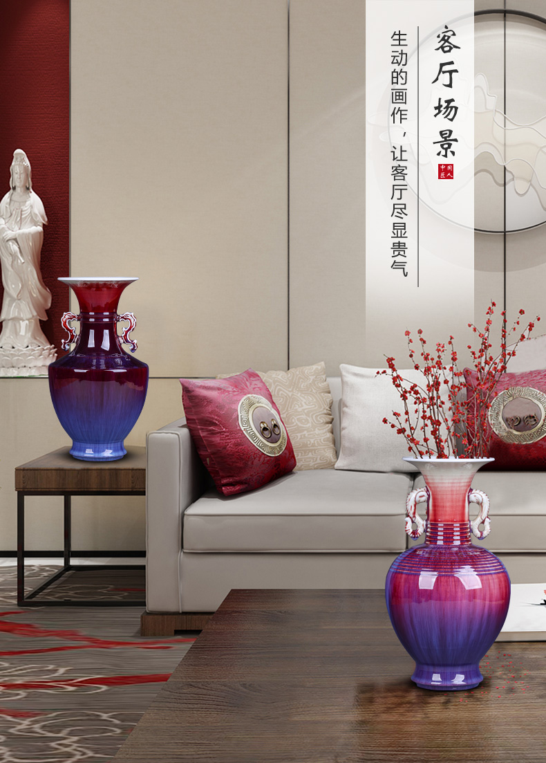 Jingdezhen ceramic vases, flower arrangement sitting room place archaize color glaze gradient rich ancient frame study craft ornaments