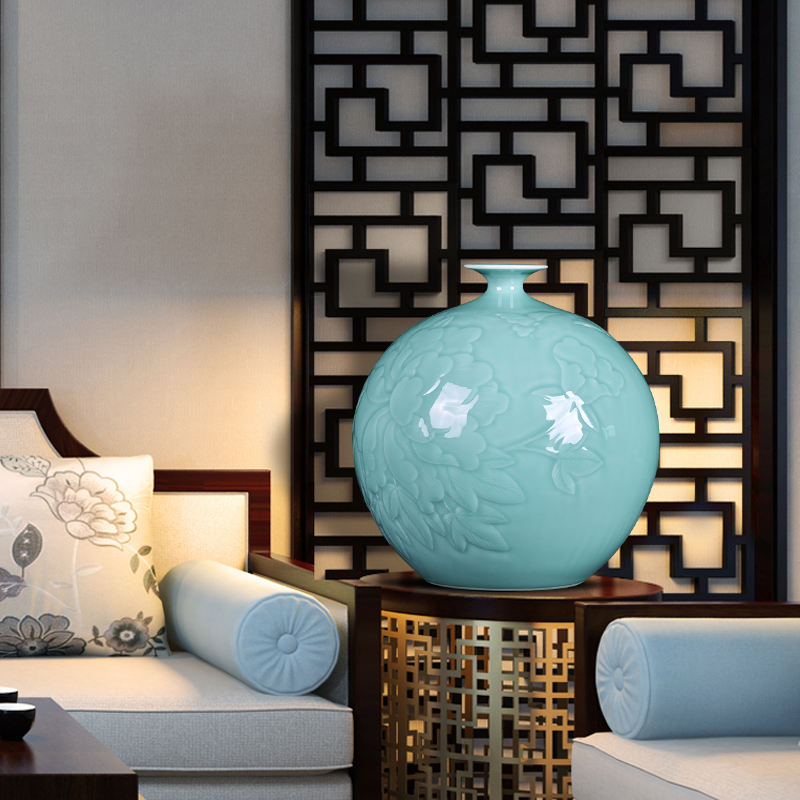 Jingdezhen ceramic vases, flower arranging celadon Chinese porcelain carving sitting room sitting room porch study adornment furnishing articles