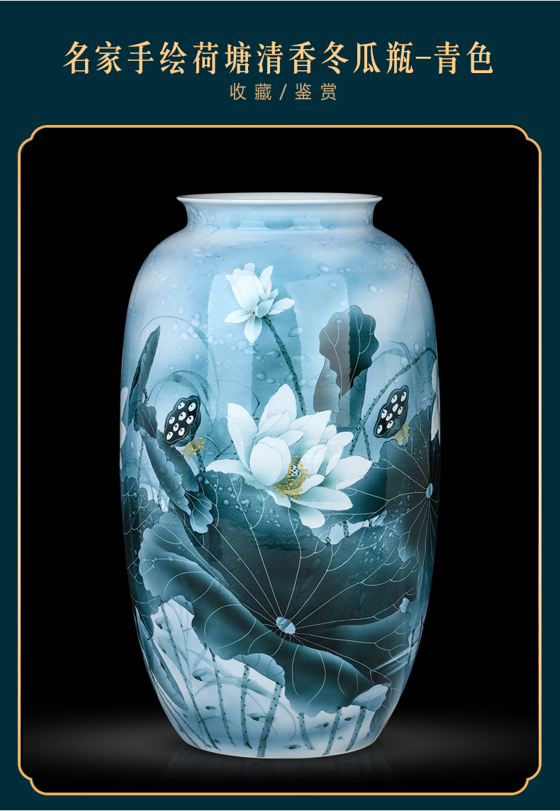 Jingdezhen chinaware lotus of blue and white porcelain vase hand - made flower arrangement sitting room decoration of Chinese style desktop furnishing articles