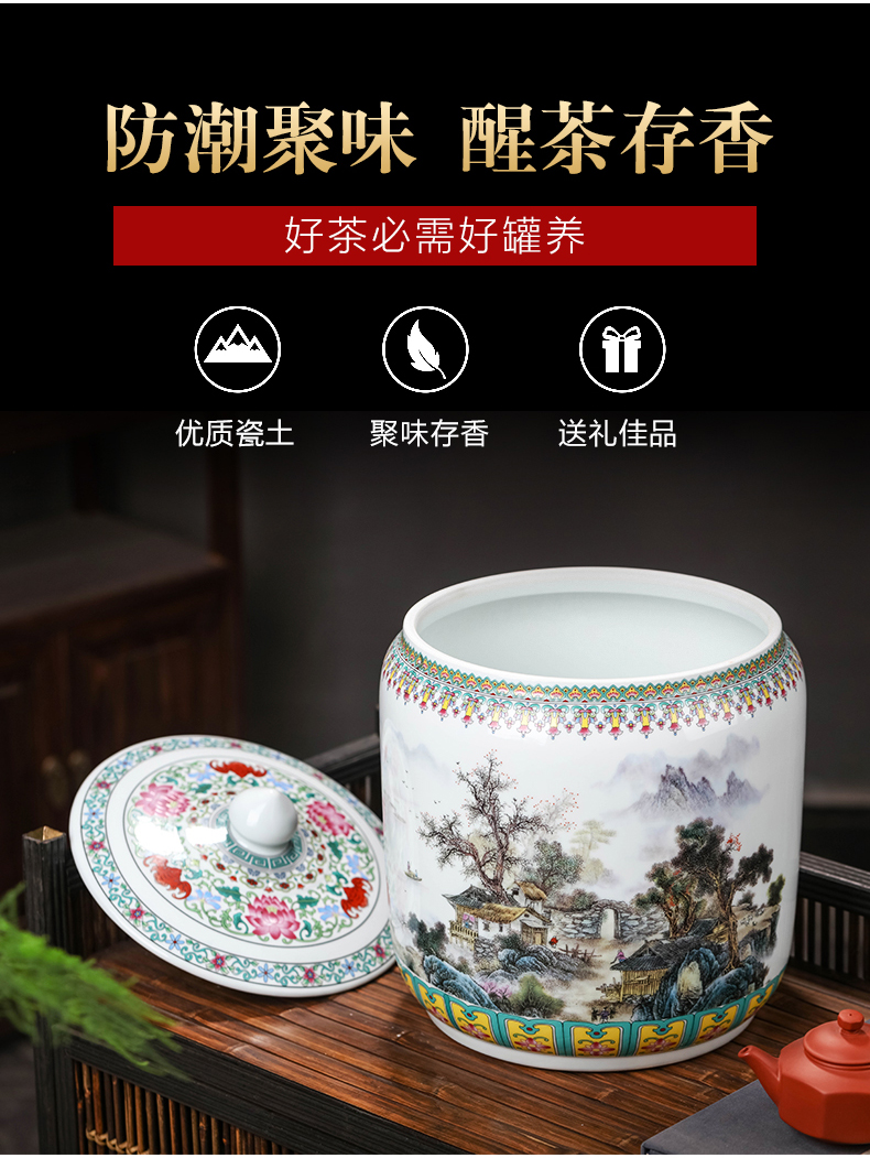 Jingdezhen ceramic tea pot of tea cake loose tea with cover seal storage tank has the characteristic of moisture proof of household adornment furnishing articles