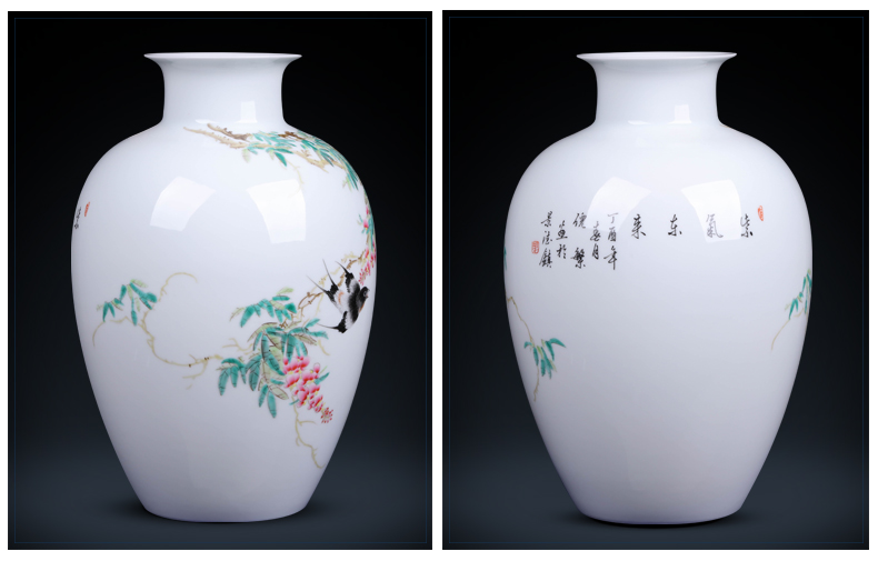 Jingdezhen porcelain ceramic vases, flower arrangement sitting room hand - made painting of flowers and birds in Chinese study with rich ancient frame accessories furnishing articles