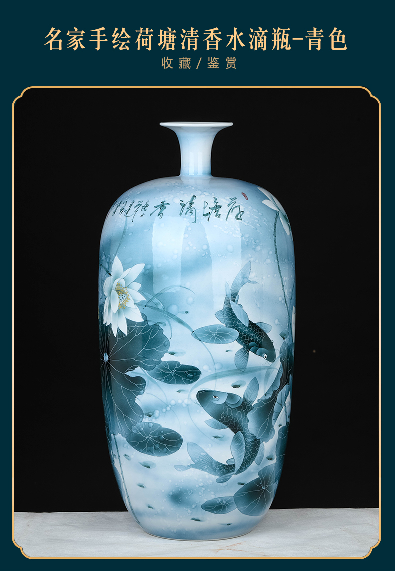 Jingdezhen chinaware lotus of blue and white porcelain vase hand - made flower arrangement sitting room decoration of Chinese style desktop furnishing articles