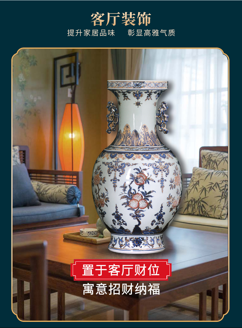 Large blue and white porcelain of jingdezhen ceramics vase furnishing articles of Chinese style household living room TV cabinet decorative arts and crafts