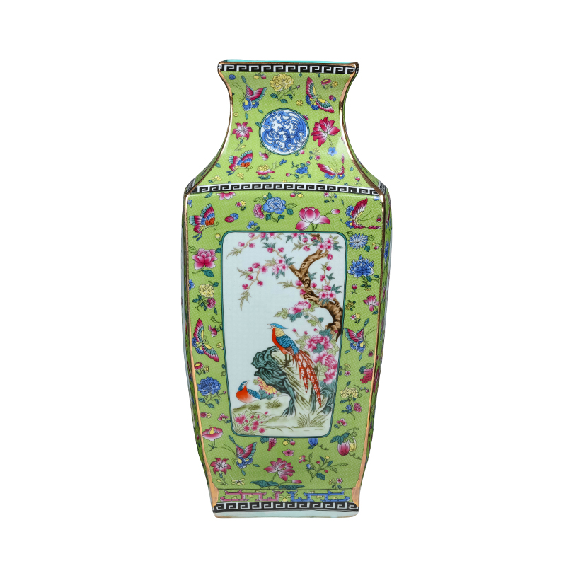 Jingdezhen ceramic vase archaize square painting of flowers and porcelain enamel sitting room TV cabinet study decorative furnishing articles