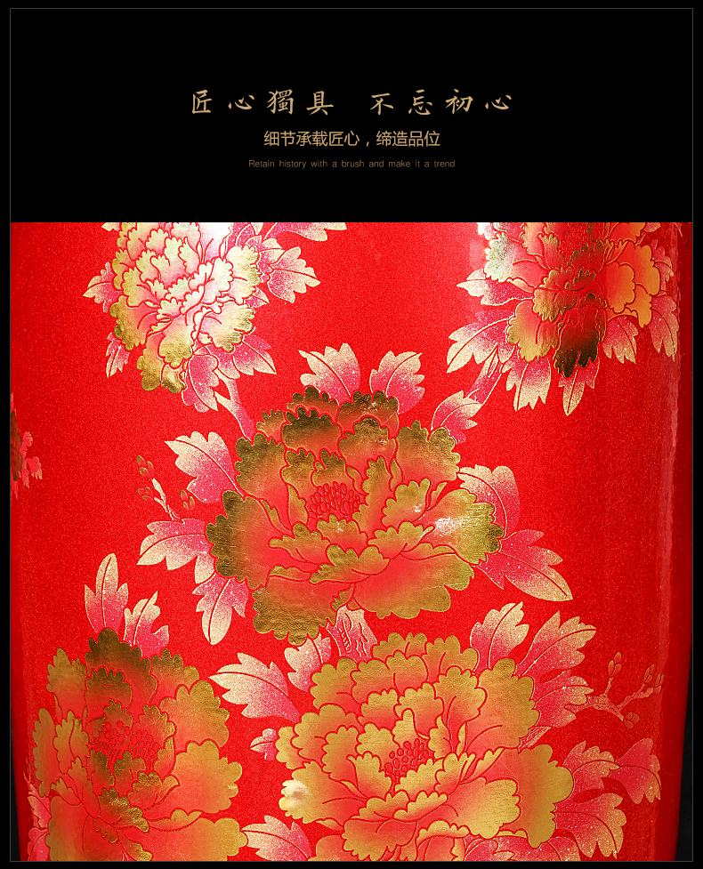 Jingdezhen ceramics of large vases, crystal glaze peony hotel porch Chinese king retro furnishing articles