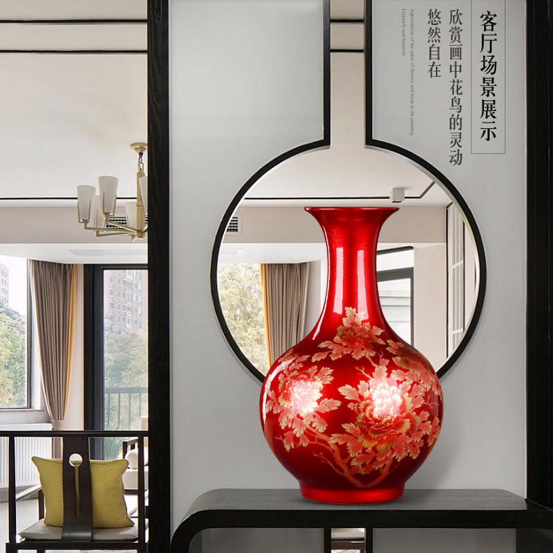 Jingdezhen porcelain ceramic vase sitting room adornment rich ancient frame of Chinese style household furnishing articles crystal glaze porcelain arts and crafts