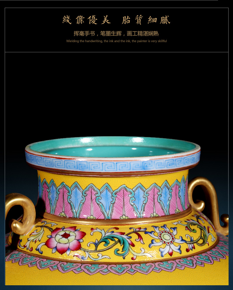 Jingdezhen ceramics imitation the qing huang to pick flowers ears orb storage tank tea pot Chinese style household ornaments