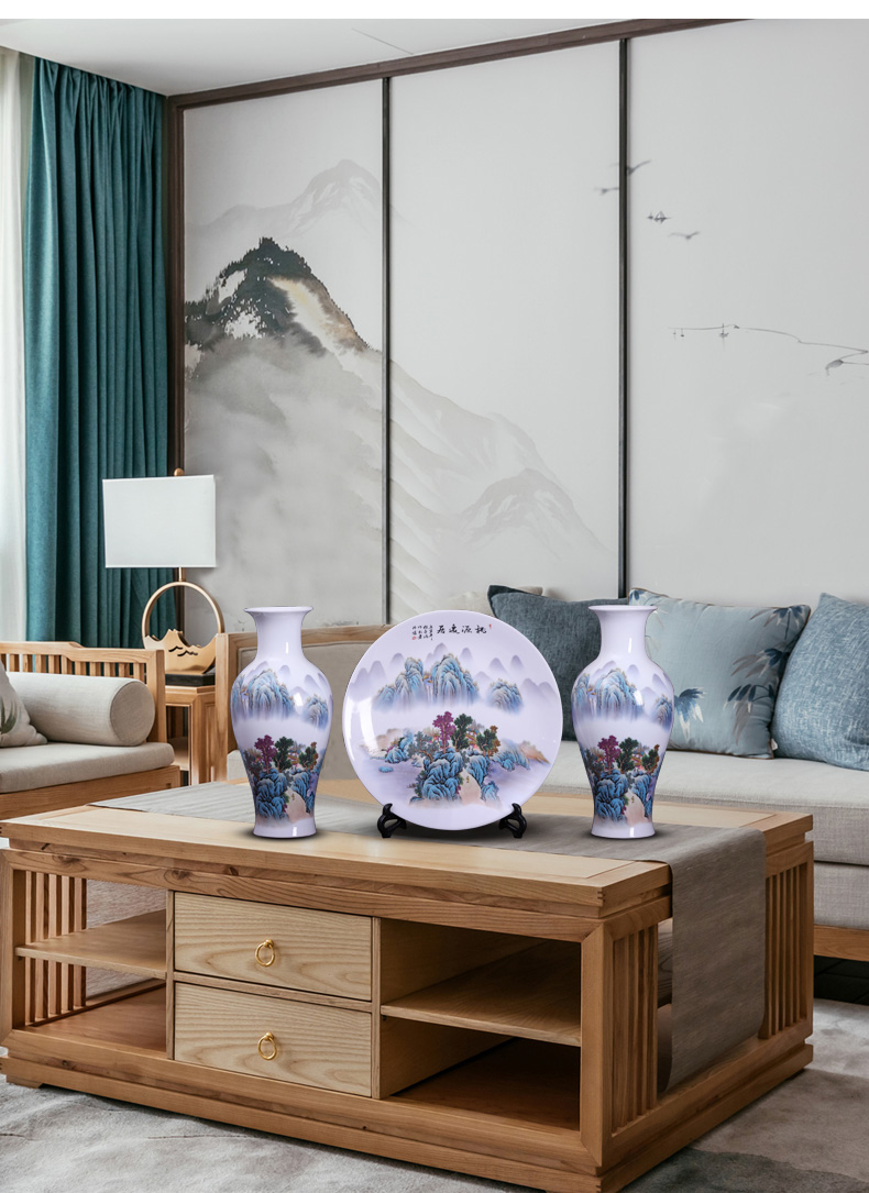 Jingdezhen ceramic vase three - piece hang dish sitting room sitting room adornment study modern new Chinese style household furnishing articles