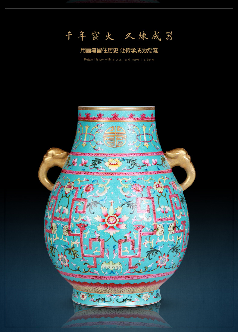 Jingdezhen ceramics vase imitation the qing qianlong blue scramble for flower pattern f barrels statute of Chinese style household decorations