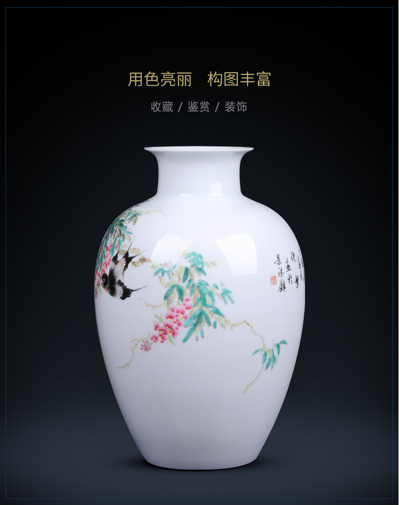 Jingdezhen porcelain ceramic vases, flower arrangement sitting room hand - made painting of flowers and birds in Chinese study with rich ancient frame accessories furnishing articles