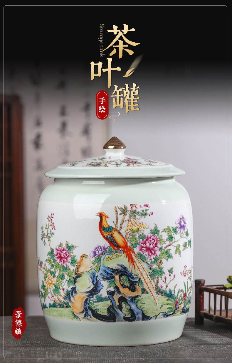 Jingdezhen ceramic tea pot of tea cake loose tea large storage tank with cover seal moisture proof home snacks pot