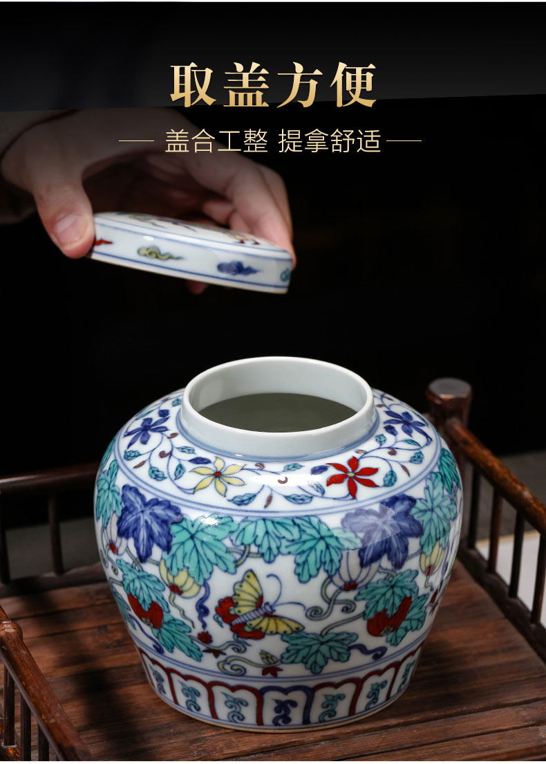 Jingdezhen ceramic tea caddy fixings small wake seal blue bucket color porcelain with cover storage jar. A kilo